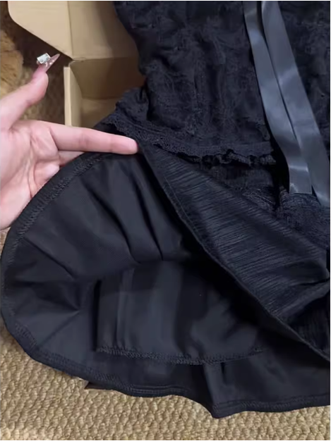 Black Swan Girl Halter Neck High Waist Lace Cake Puff Homecoming Dress P3424