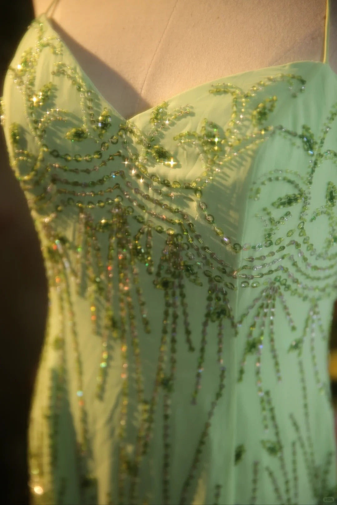 Fresh Green Chiffon Beaded Backless Mermaid Long Prom Dress P3431