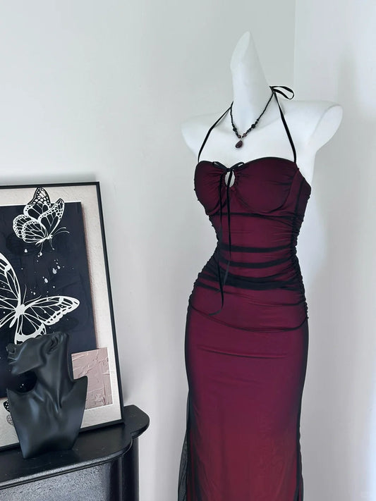 Sexy Burgundy Black Tulle Simple Mermaid Long Prom Dress P3435