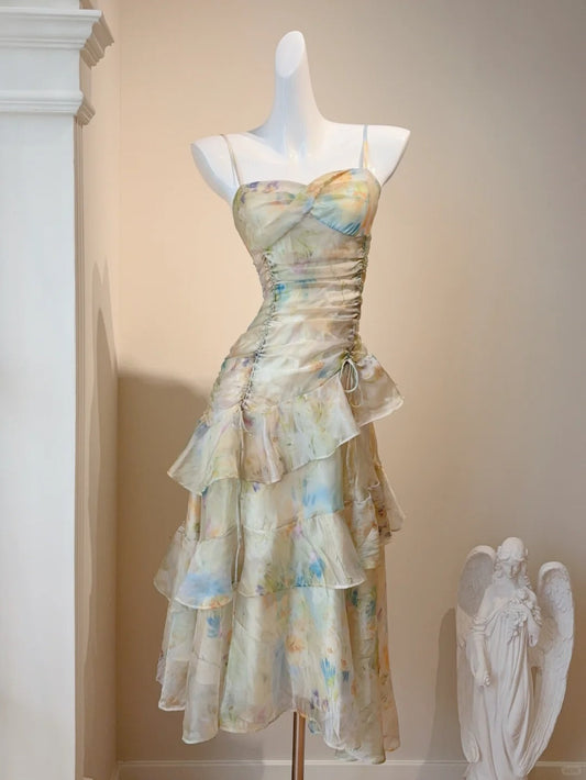 Beautiful Light Green Oil Painting Mermaid Spaghetti Strap Prom Dress P3439