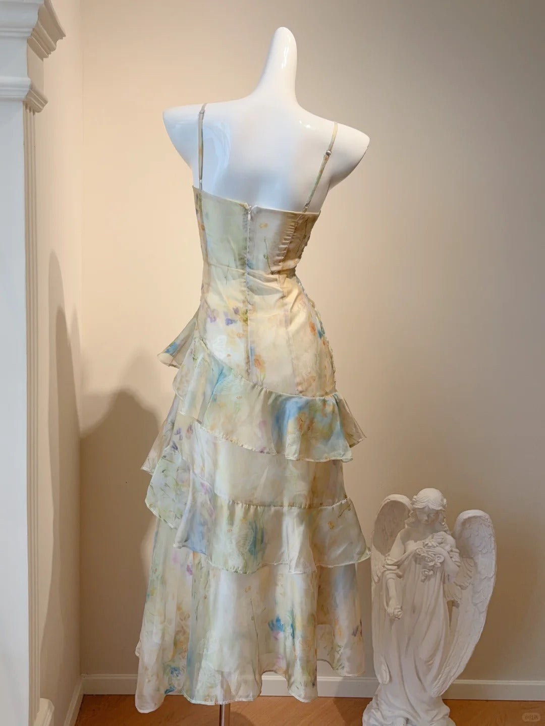 Beautiful Light Green Oil Painting Mermaid Spaghetti Strap Prom Dress P3439