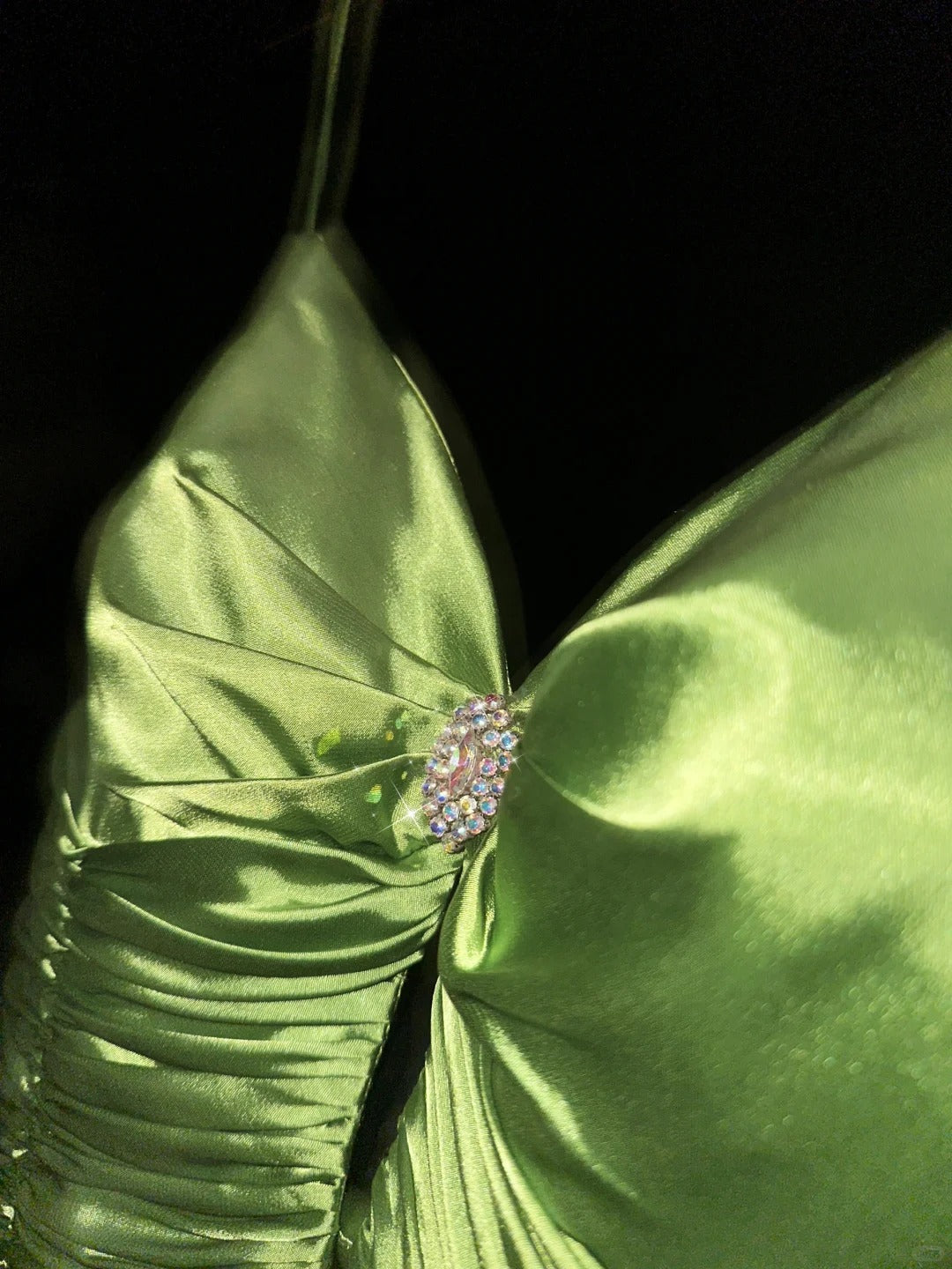 Fresh Green Spaghetti Strap Satin Long Prom Dress P3440
