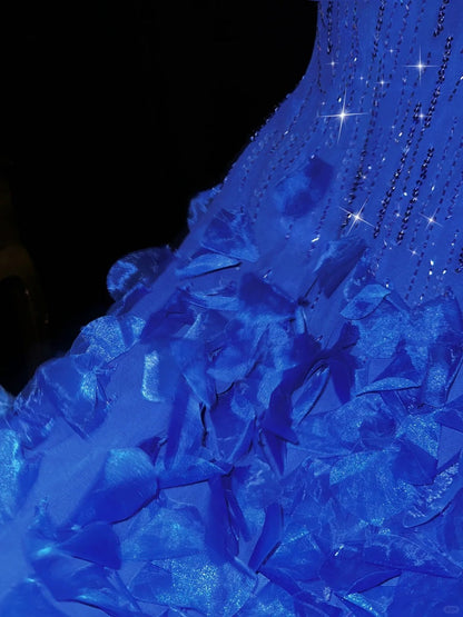 Stunning Sapphire Beaded Spaghetti Strap Mermaid Long Prom Dress P3441