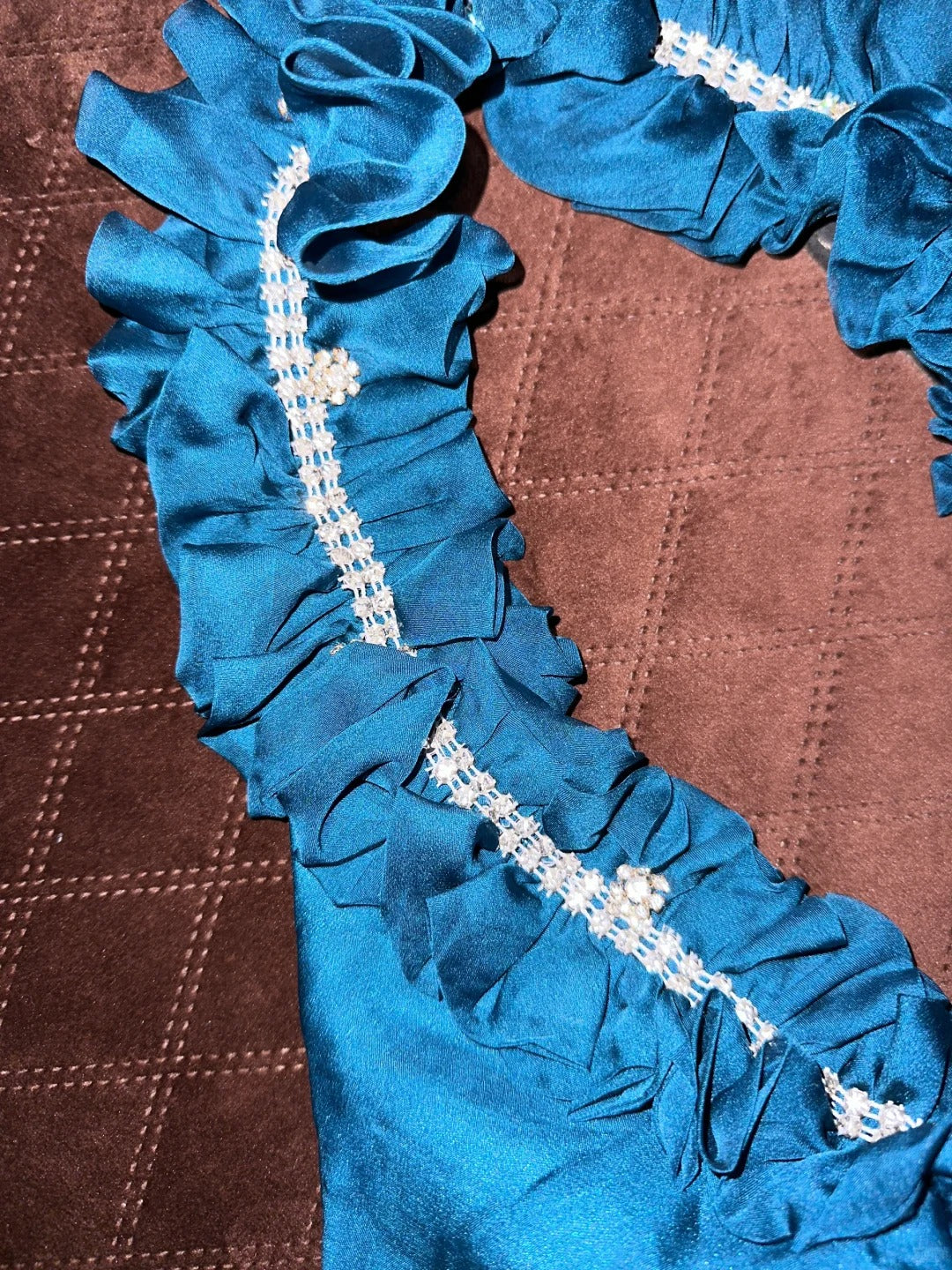 Elegant Blue Satin Halter Neck Beaded Long Prom Dress P3443