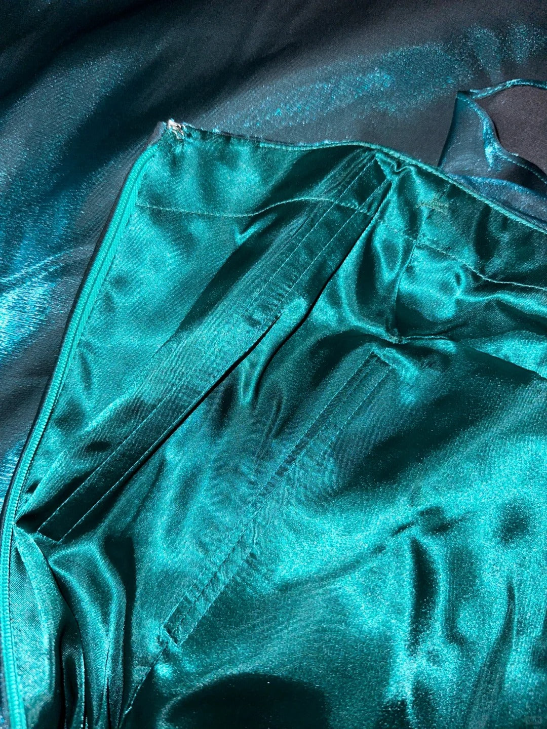 Chic Dark Green Strapless Herringbone Satin Prom Dress P3446