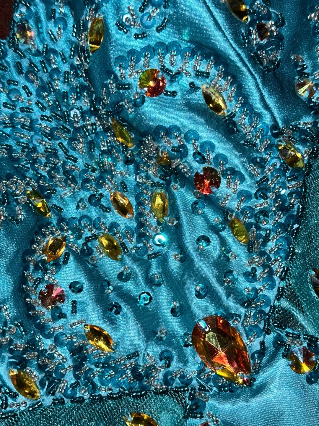 Vintage Blue Satin Beaded Halter Neck Long Prom Dress P3451