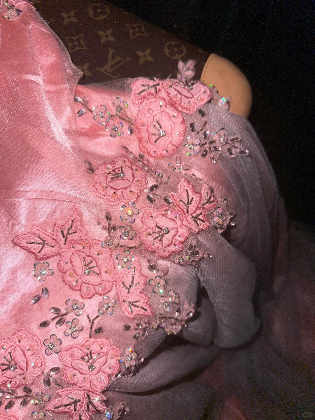 Cute Pink Strapless Beaded Tulle Princess Prom Dress P3454