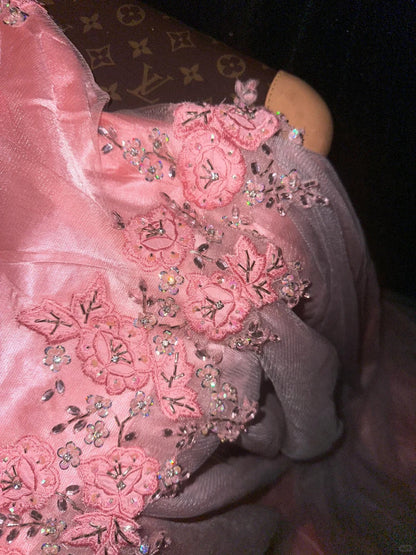 Cute Pink Strapless Beaded Tulle Princess Prom Dress P3454