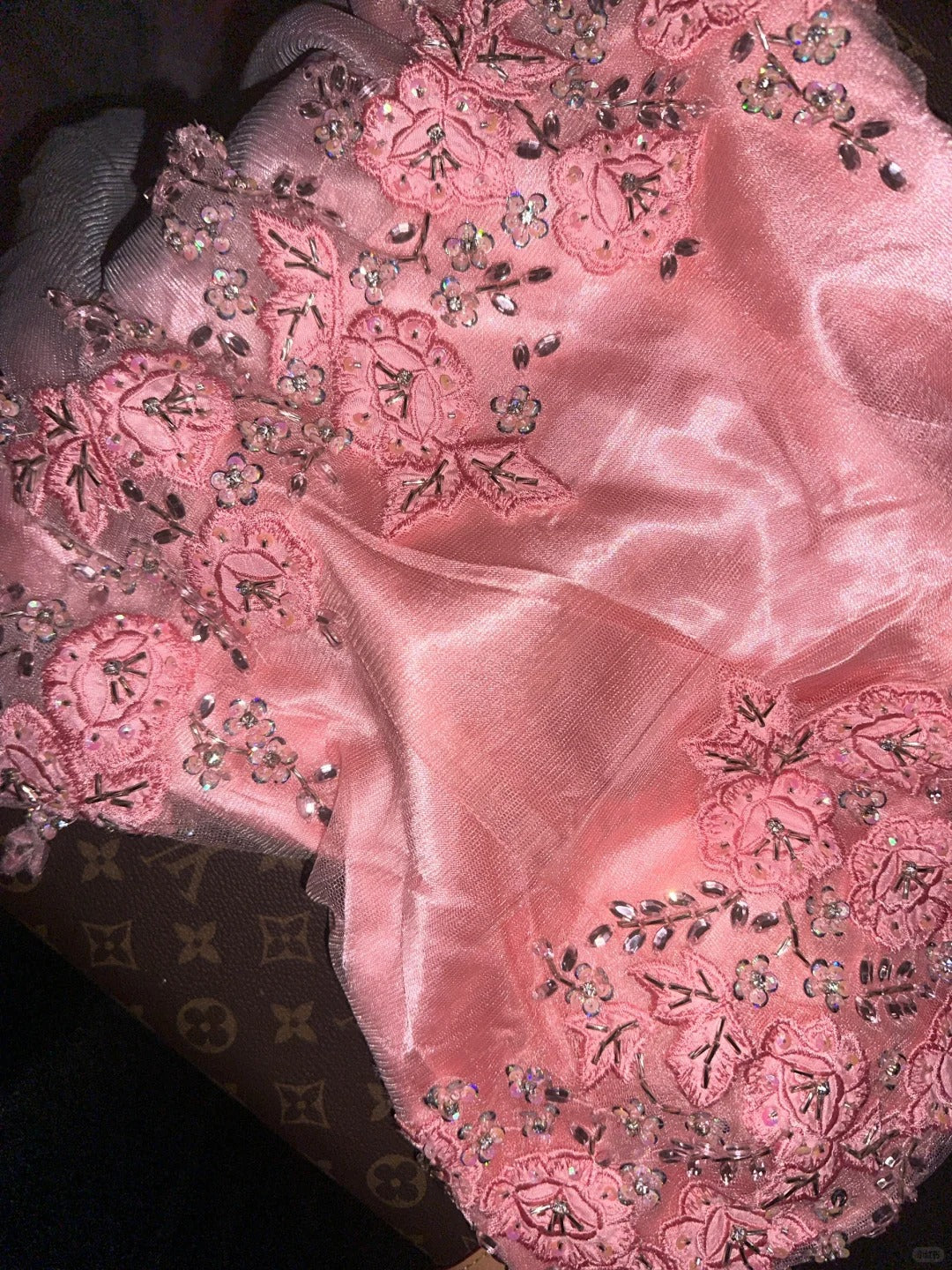 Cute Pink Strapless Beaded Tulle Princess Prom Dress P3454