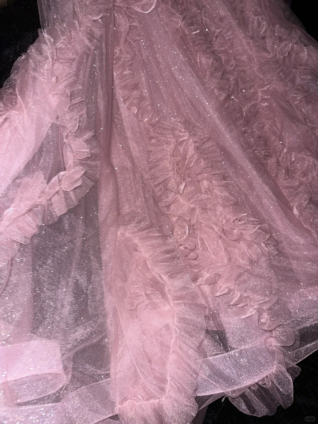 Cute Pink Spaghetti Strap Glitter Tulle Herringbone Puffy Prom Dress P3456