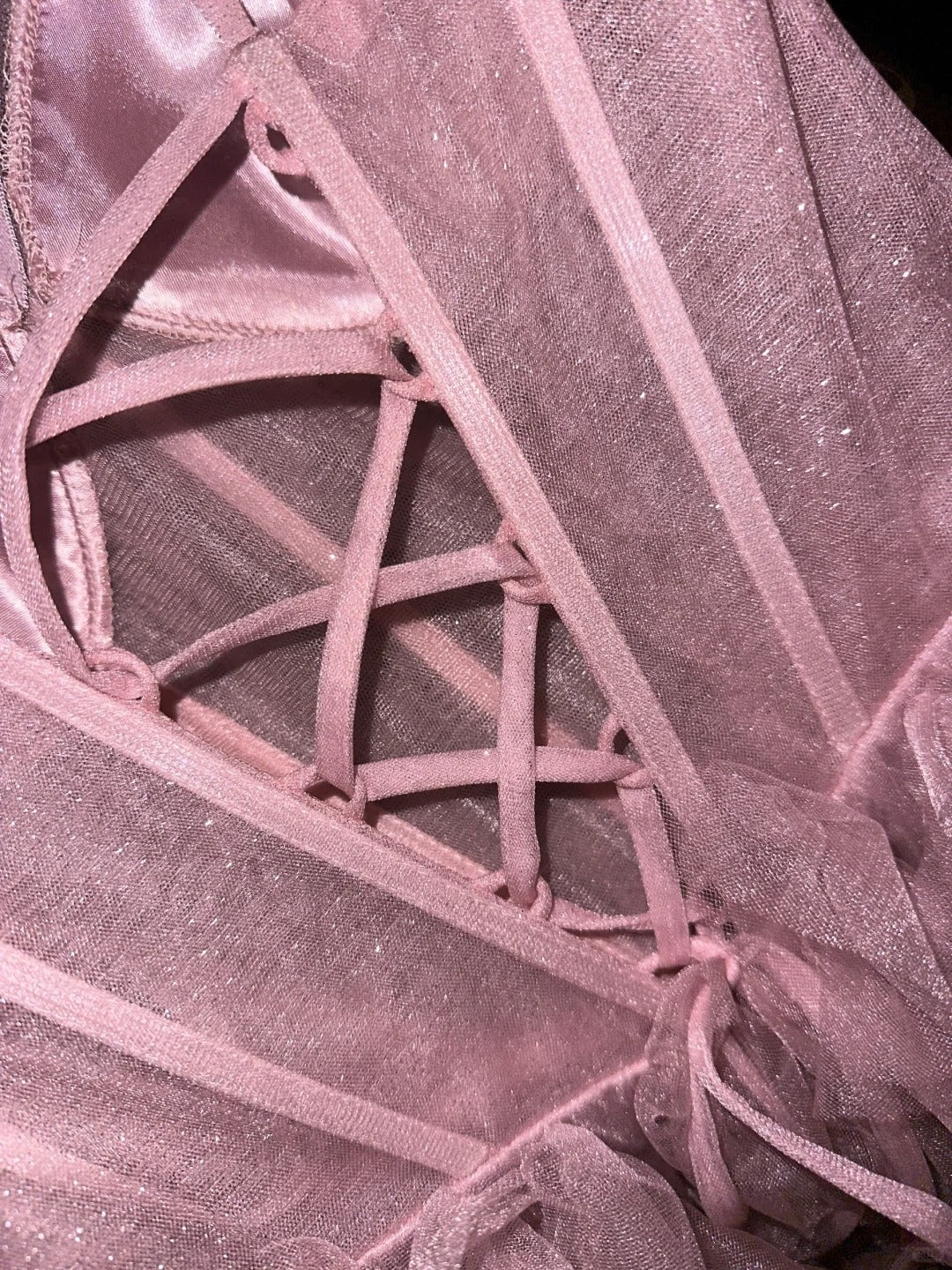 Cute Pink Spaghetti Strap Glitter Tulle Herringbone Puffy Prom Dress P3456