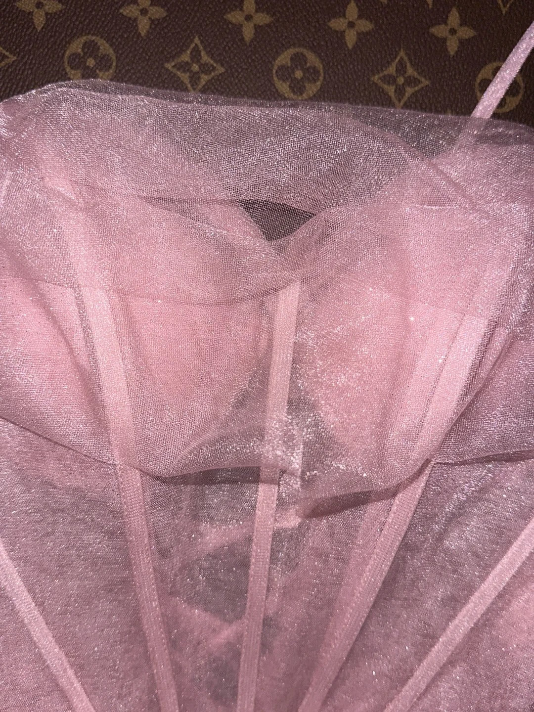 Cute Pink Spaghetti Strap Glitter Tulle Herringbone Puffy Prom Dress P3456