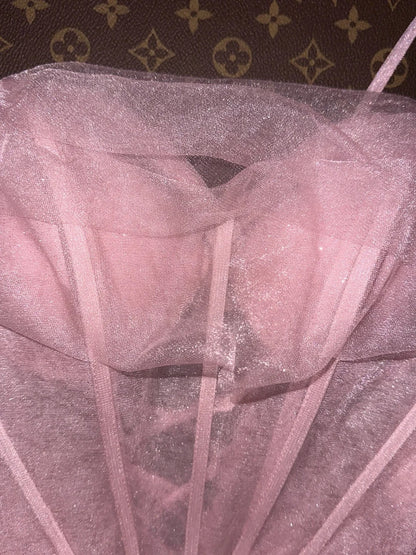 Cute Pink Spaghetti Strap Glitter Tulle Herringbone Puffy Prom Dress P3456