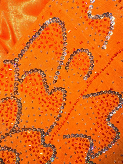 Sexy Orange Sweetheart Neck Mermaid Beaded Sequin Long Prom Dress P3458