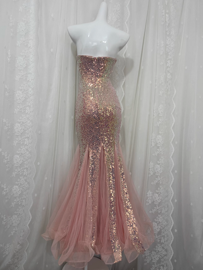 Sexy Sequined Strapless Mesh Mermaid Prom Dress P3460