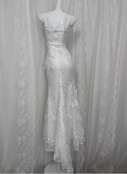 Pretty Mermaid White Embroidered Strapless Mermaid Prom Dress P3461