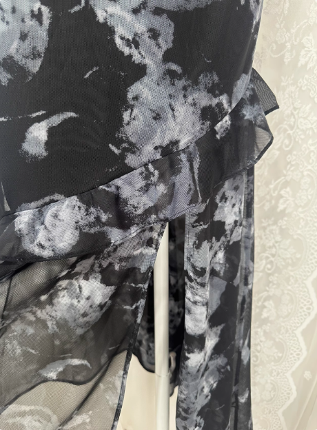 Soft Printed Lace One Shoulder Ruffle Slit Prom Dress P3462