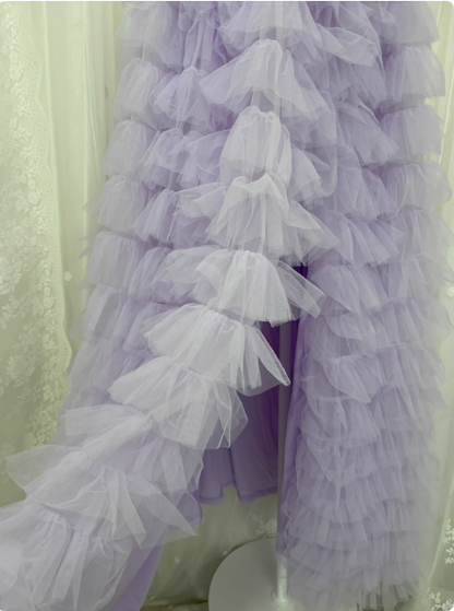Elegant Purple One Shoulder Sequined Layered Tulle Long Prom Dress P3466