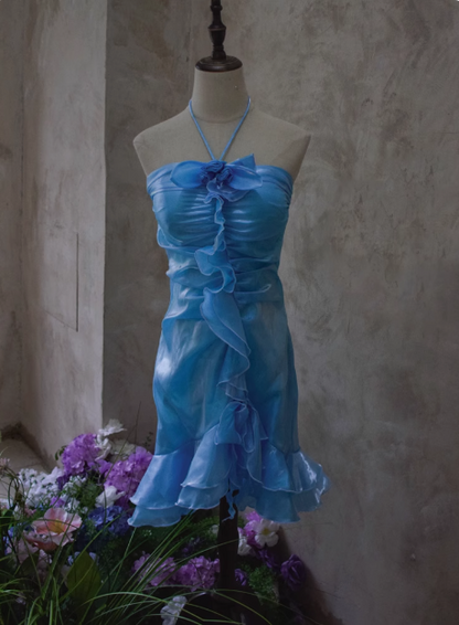 Beautiful Halterneck Off-shoulder Sleeveless Irregular Birthday Party Homecoming Dress P3484