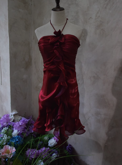 Beautiful Halterneck Off-shoulder Sleeveless Irregular Birthday Party Homecoming Dress P3484