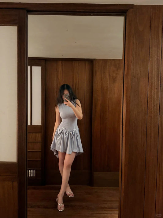 Elegant Lilac Round Neck Sleeveless High Elastic A-Line Mini Birthday Party Homecoming Dress P3485