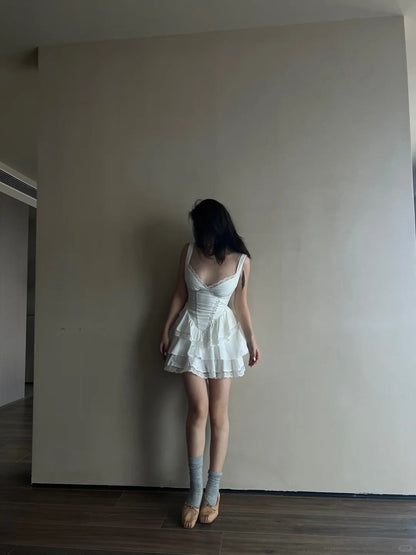 Cute White Strapless V Neck Lace Trim Mini Birthday Party Homecoming Dress P3486