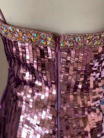 Sparkling Spaghetti Strap Purple Sequin Slim Fit Mini Birthday Party Homecoming Dress P3504