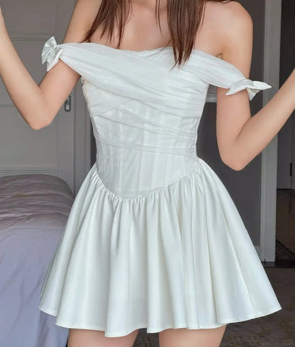 Cute One Shoulder Herringbone White Mini 17th Birthday Party Homecoming Dress P3507