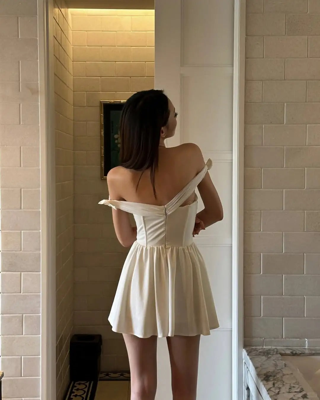 Cute One Shoulder Herringbone White Mini 17th Birthday Party Homecoming Dress P3507