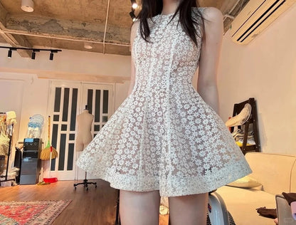 Sweet White Lace Sleeveless Daisy A-Line Mini 16th Birthday Homecoming Dress P3511