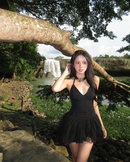 Sexy Black Spaghetti Strap V Neck Puff Mini 20th Birthday Homecoming Dress P3512