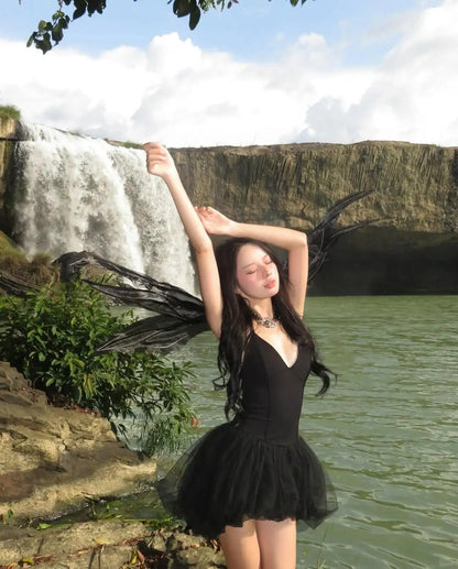 Sexy Black Spaghetti Strap V Neck Puff Mini 20th Birthday Homecoming Dress P3512