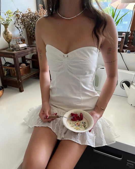 Sweet White Sweetheart Neck Mini 17th Birthday Homecoming Dress P3513