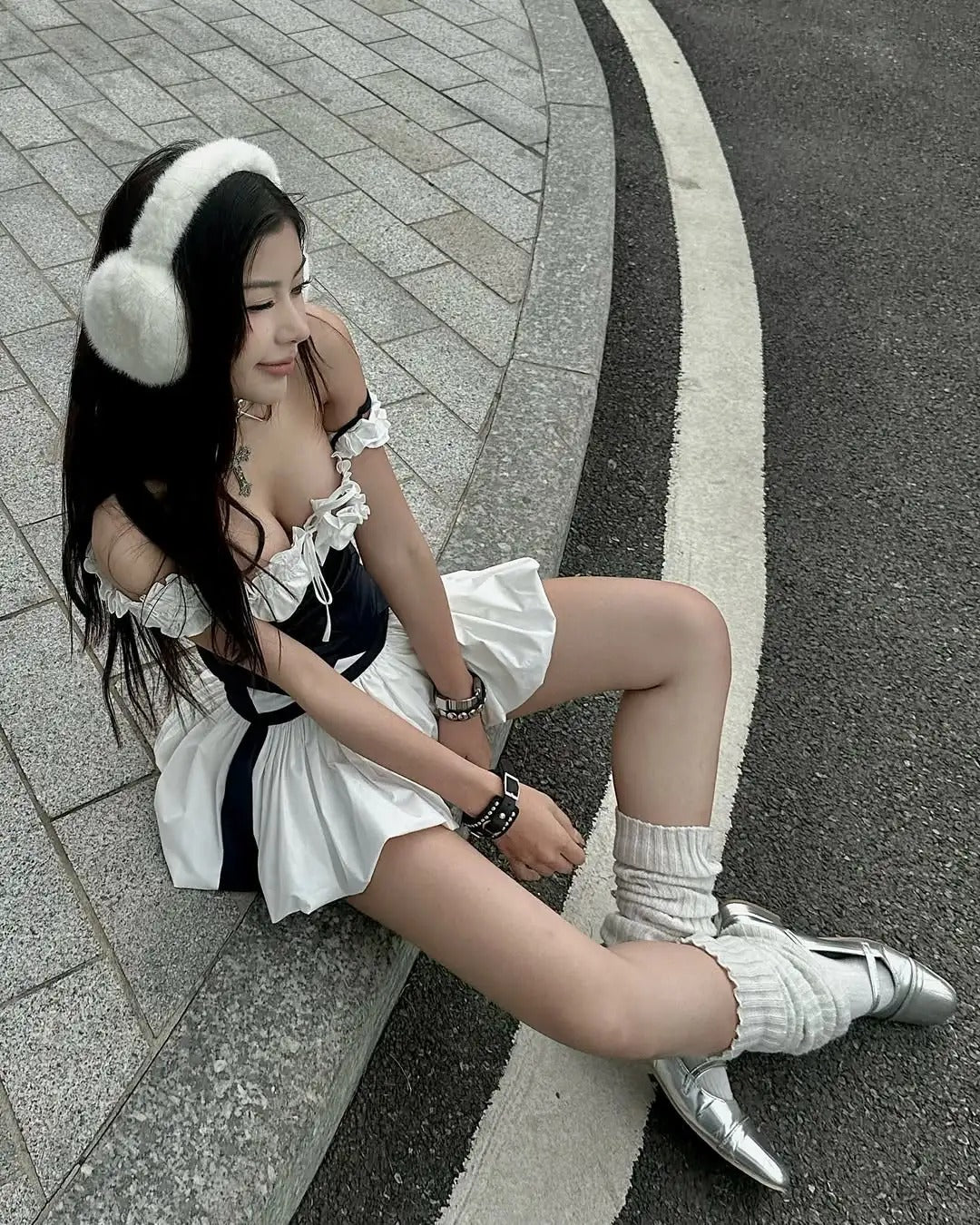 College Style Black And White Splicing Flower Bud Skirt 20th Birthday Homecoming Dress P3514