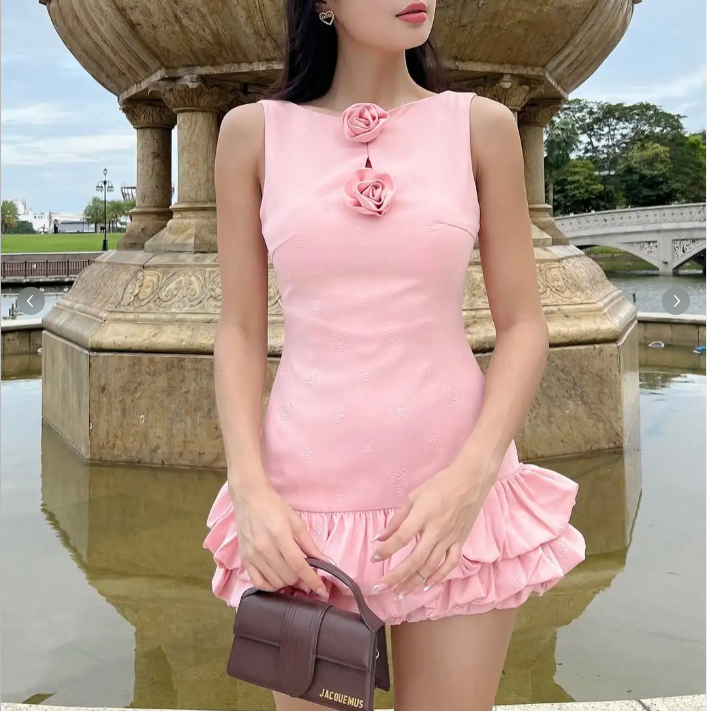 Cute Pink Sleeveless 3D Flower Bud Skirt Mini 16th Birthday Homecoming Dress P3515