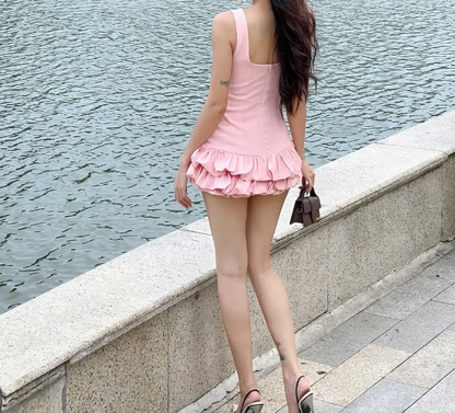 Cute Pink Sleeveless 3D Flower Bud Skirt Mini 16th Birthday Homecoming Dress P3515