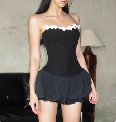 Cute Black Strapless Bow Satin Mini 17th Birthday Homecoming Dress P3520