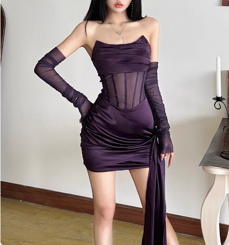 Charming Purple Herringbone Satin Hip-hugging Bodycon 22nd Birthday Homecoming Dress P3522