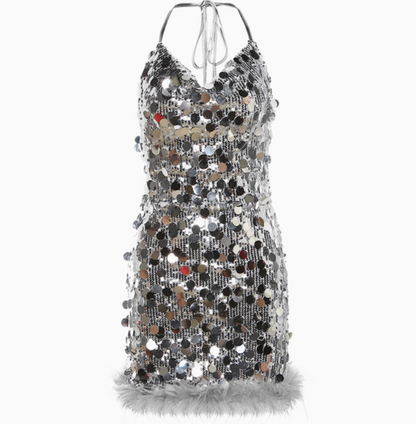 Shiny Silver Sequin Halter Neck Bodycon 22nd Birthday Homecoming Dress P3526