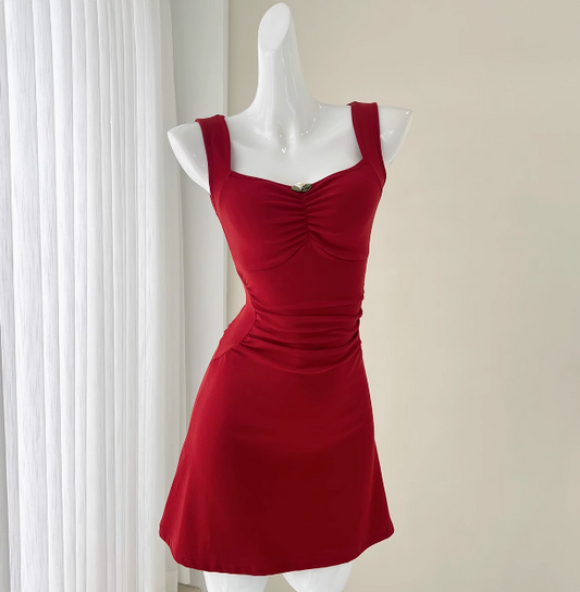 Simple Square Neck Sleeveless Suspenders Slim Fit 17th Birthday Homecoming Dress P3540