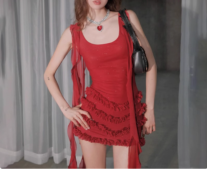 Sexy Glittering Ruffled Ribbon Sling Fungus Pleated Hip Wrap 17th Birthday Homecoming Dress P3548