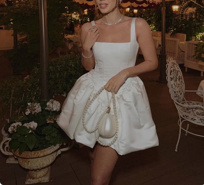 French Style White Fluffy Bud Sling 17th Birthday Homecoming Dress P3551