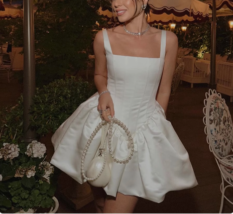 French Style White Fluffy Bud Sling 17th Birthday Homecoming Dress P3551