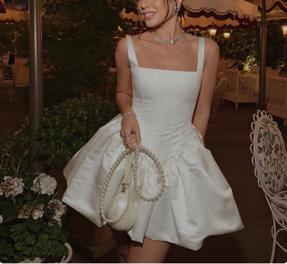 French Style White Fluffy Bud Sling 17th Birthday Homecoming Dress P3551