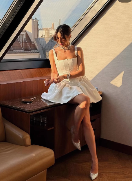 French Style White Fluffy Bud Sling 17th Birthday Homecoming Dress P3551