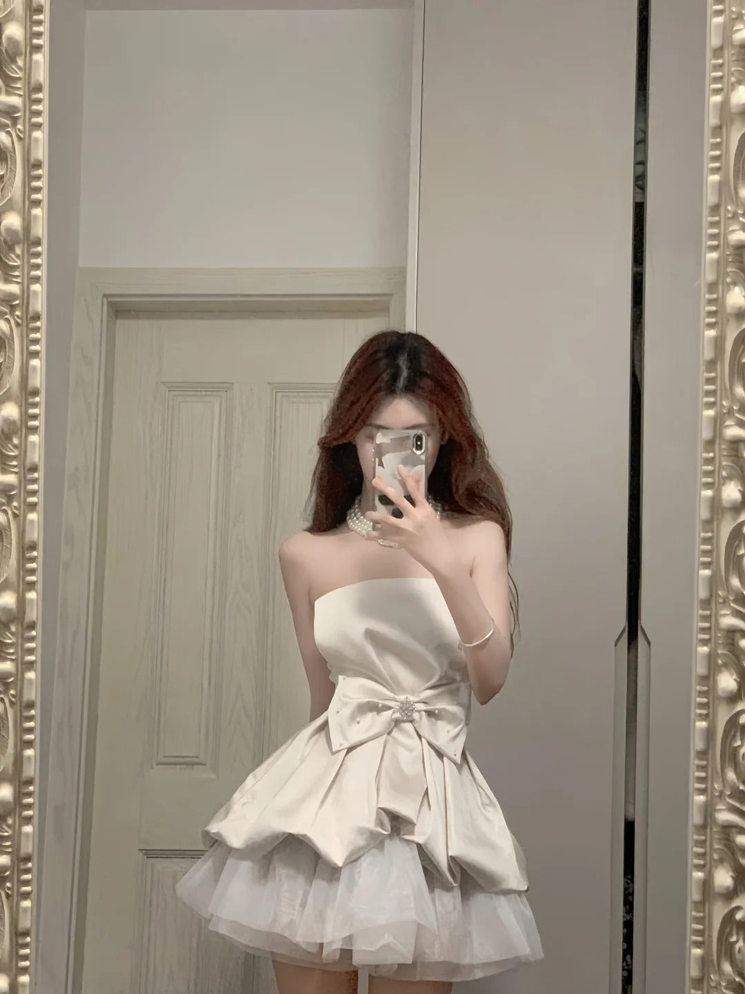 Cute White Strapless Bow Satin Tulle Mini 17th Birthday Homecoming Dress P3566