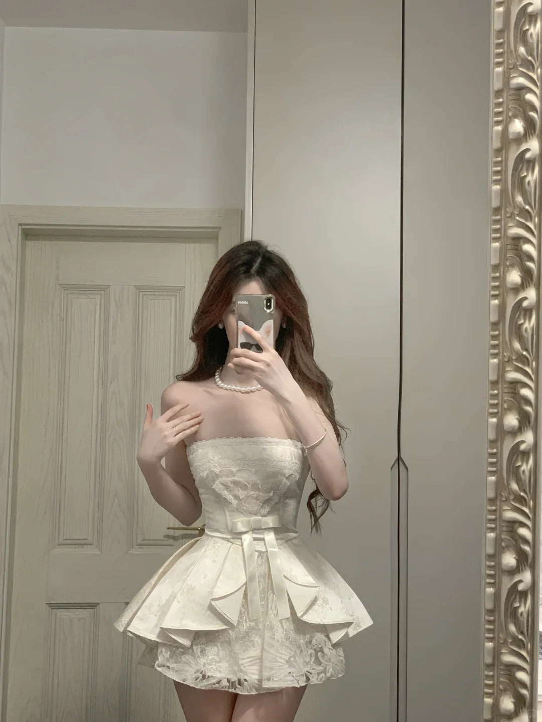 Sweet Tube Top Bow Lace Waist Mini 17th Birthday Homecoming Dress P3567