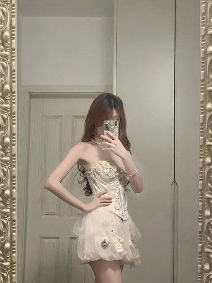 Cute Pink 3D Flower Corset With Bud Skirt 17th Birthday Homecoming Dress P3568