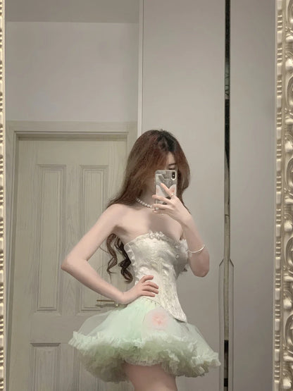 Fresh Green Tulle Herringbone Bustier Mini Homecoming Dress P3571