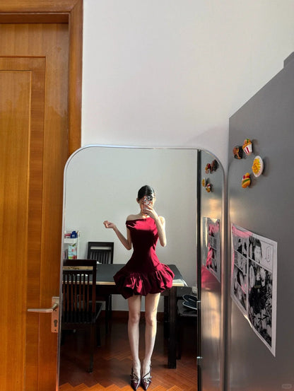 Sexy Red Sleeveless Waisted Flower Bud Skirt 17th Birthday Homecoming Dress P3577